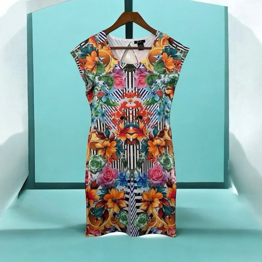 5th & Love Floral Geometric Boho Knee-Length Dress Short Sleeve Multicolor Sz L